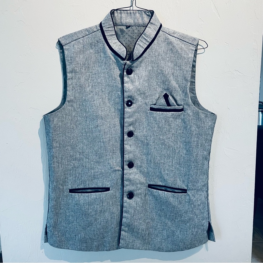 Indian gray vest/ Modi jacket with Black Trim